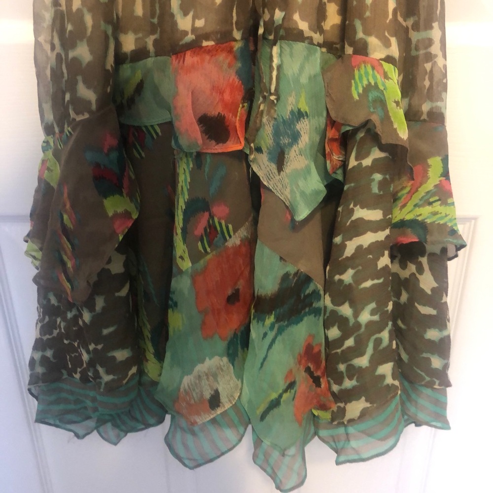 Nanette Lepore Silk Brown/Green Tiered Ruffle Dress 10 - Picture 6 of 13